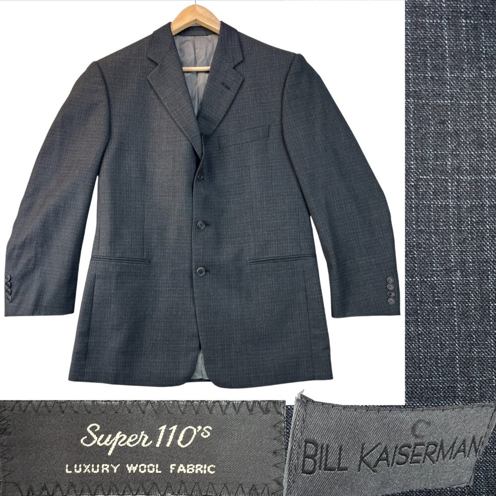 Vintage Bill Kaiserman Mens Blazer Micro Check Super 110 Worsted Wool Jacket 41R